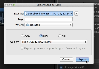 How to save garageband as mp3